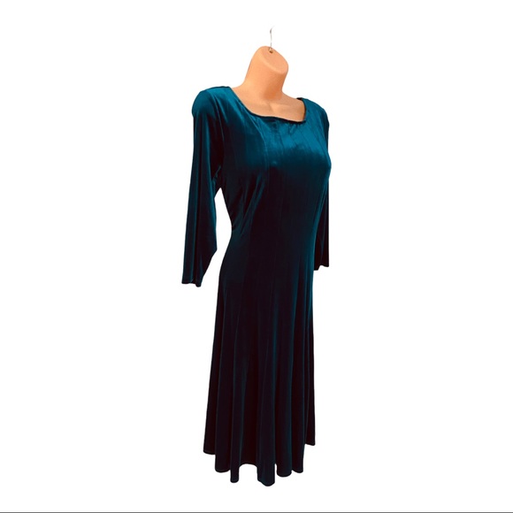 Midnight Velvet Teal Blue Stretchy Night Out Knee Length Office Party Dress - Picture 5 of 12